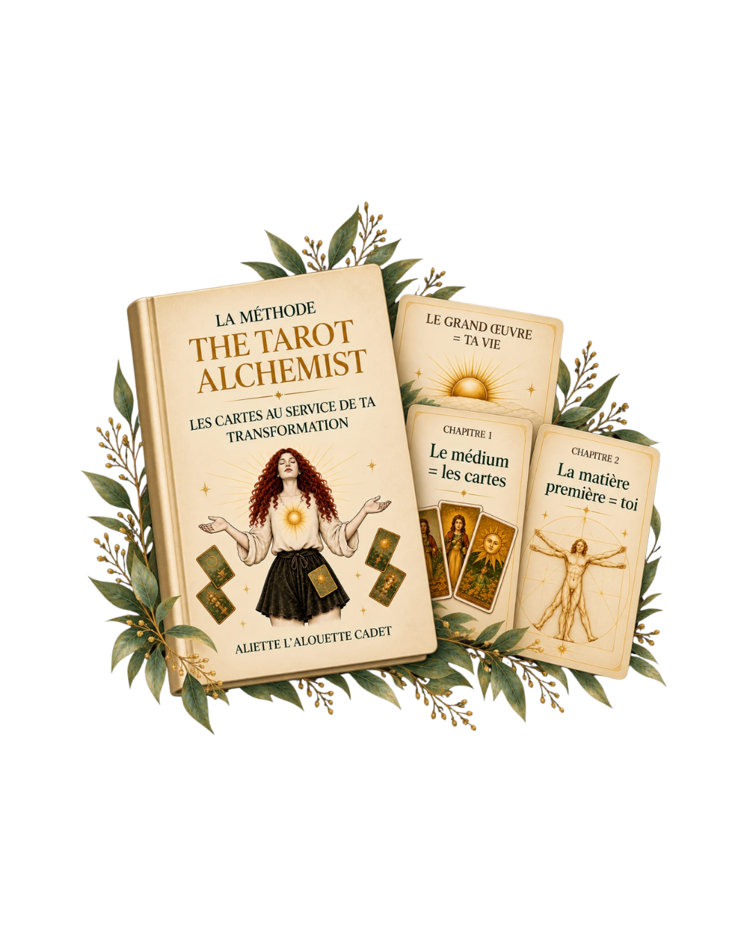 Le Guidebook « La Méthode The Tarot Alchemist » : mockup du livre avec ses cartes-chapitres.