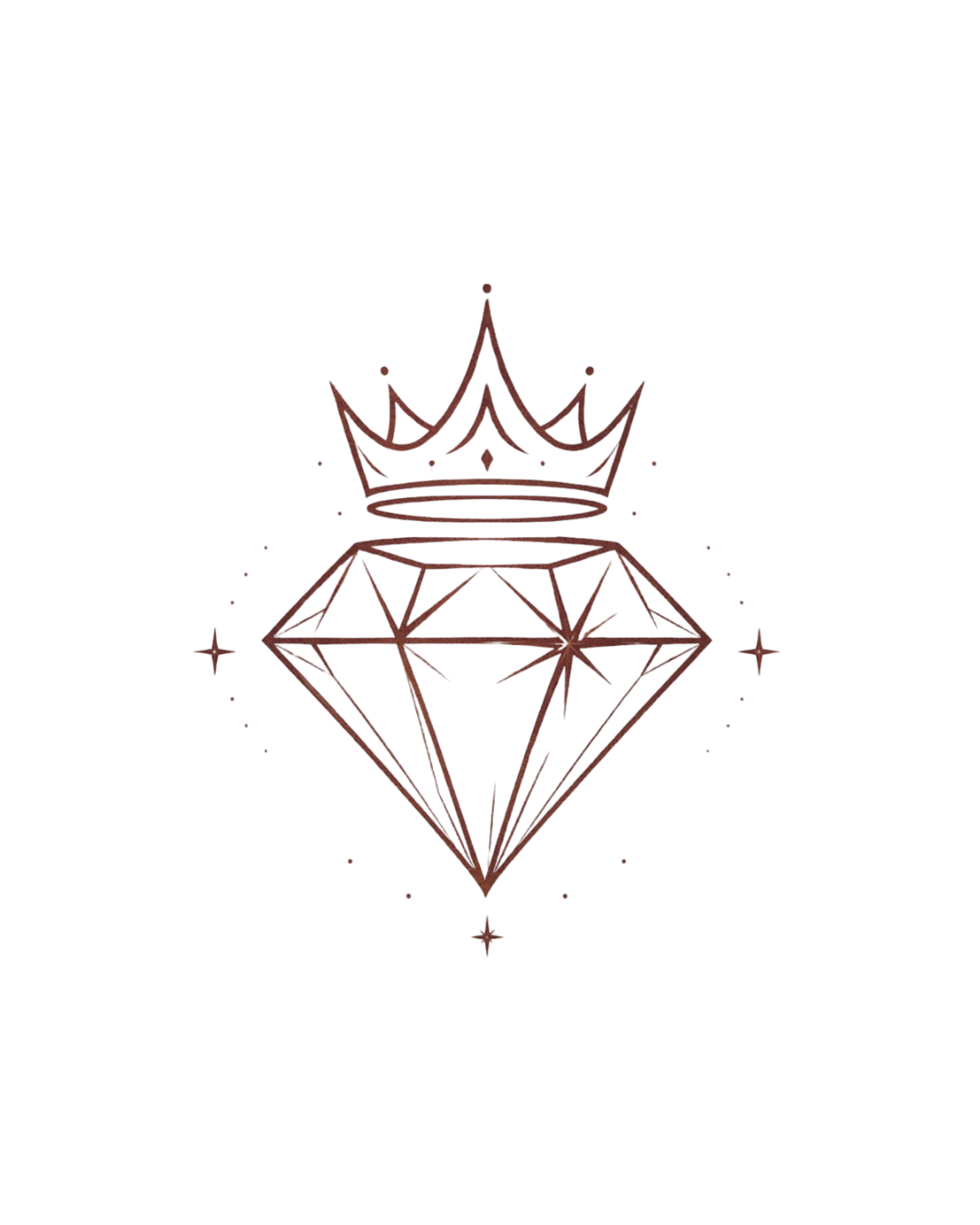 Un diamant surmonté d'une couronne, illustration au trait rouge — le joyau, la souveraineté, l'accomplissement.